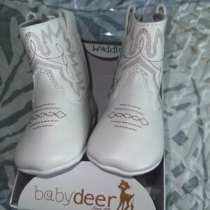 Baby Deer White Toddler Cowboy Boots with Embroidered Detail